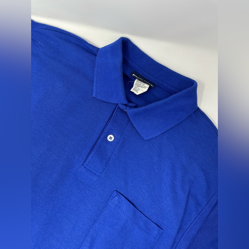 Puritan Mens Button Up Short Sleeve Collared Polo Shirt Sz Large Solid Blue GHQ4